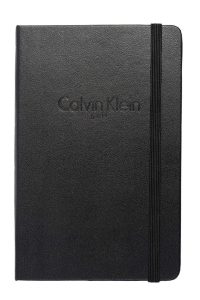 black A6 leatherette notebook