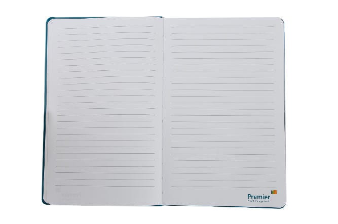 Bespoke Notebook Examples premier fund full colour logo on page