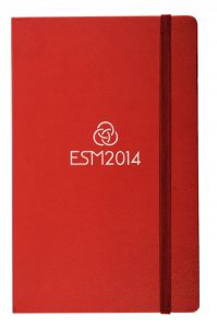 red A5 leatherette notebook with foil logo