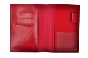 red pu wallet interior